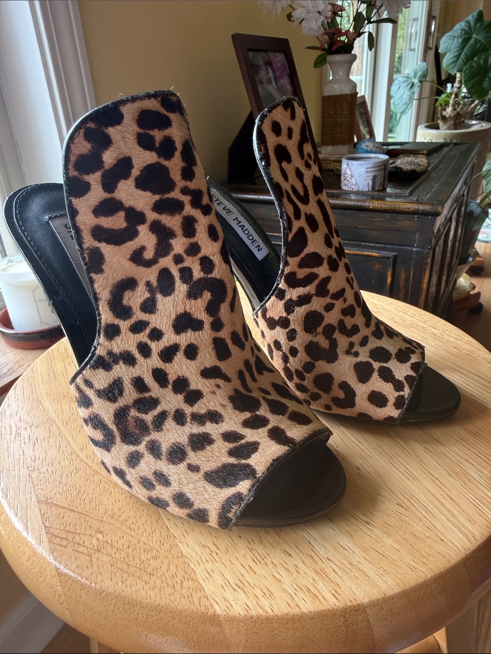 Steve Madden Sinful Leopard Haircalf D’Orsay Mule Heels 5.5 Y2K
